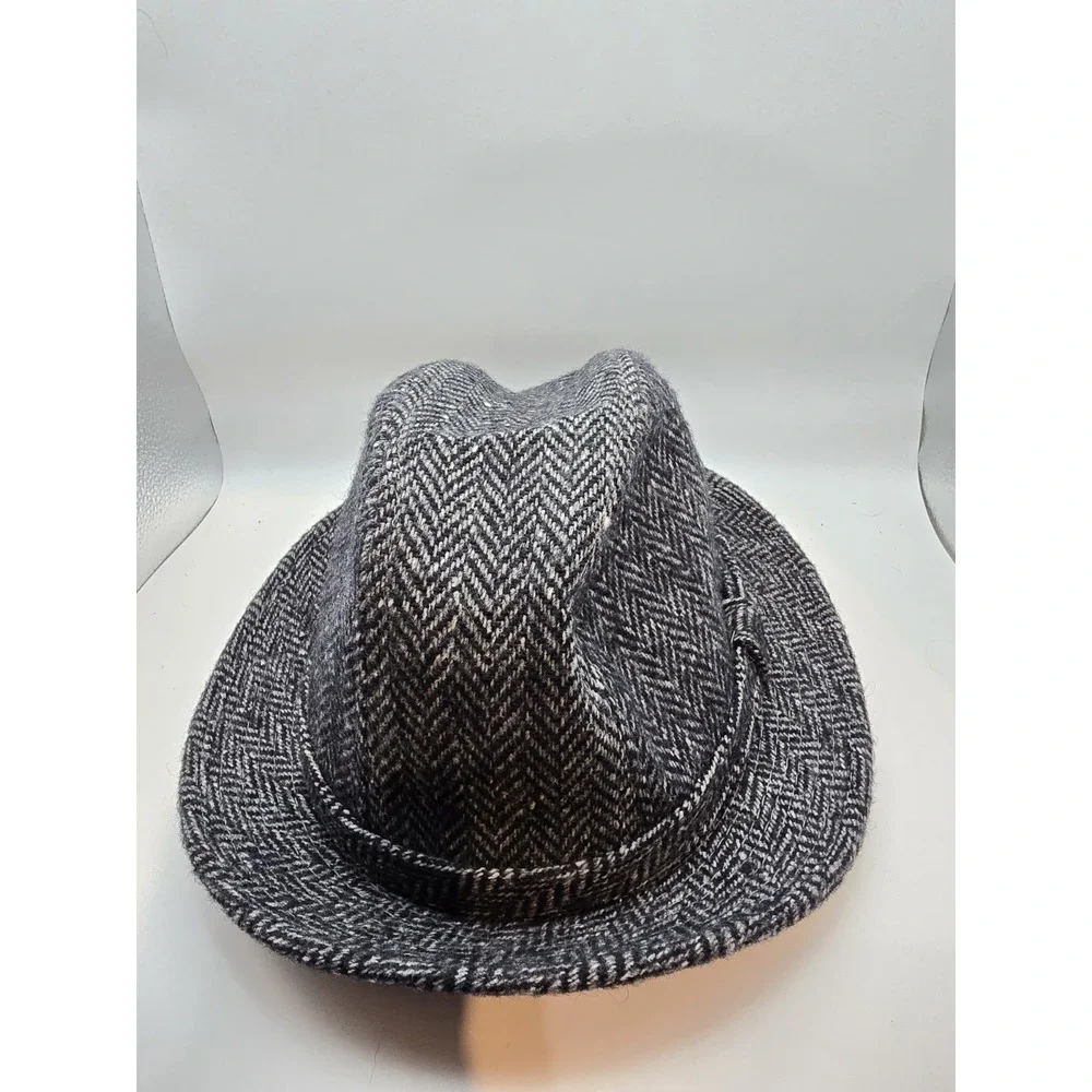 Dorfman Pacific Vintage‎ Gray Herringbone Fedora Wool Blend Men's Large